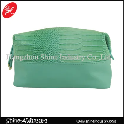 green pu cosmetic bag/crocodile makeup bag/hot sale beauty bag