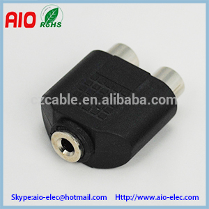 Plastic Jacket nickel plated 3.5mm 1/8 inch stereo 3 pin female jack to 2 double RCA female jack audio adaptor connector