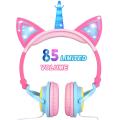 Over Ear Wired Kids Unicorn Headphone dengan LED