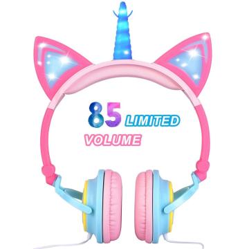 Over Ear Wired Kids Unicorn Headphone dengan LED