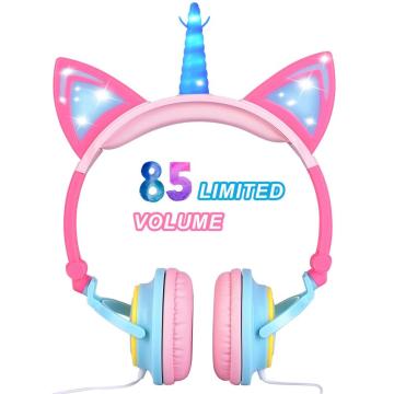 Over Ear Wired Kids Unicorn Headphone avec LED