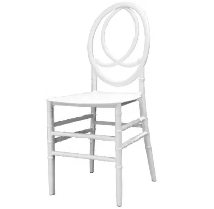 Stackable Infinity White Resin Phoenix Chair Rentals for Weddings and Events