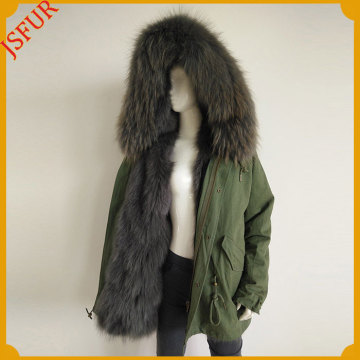 Women Winter Jacket Fox Lined Raccoon Hood Parka Ladies Fur