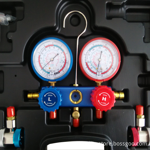 Professional WELL-IN 2-Way Manifold Refrigeration Pressure Gauge for R134a in Auto Air Conditioning