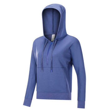 Azul casual casual de manga larga sudadera con capucha deportiva