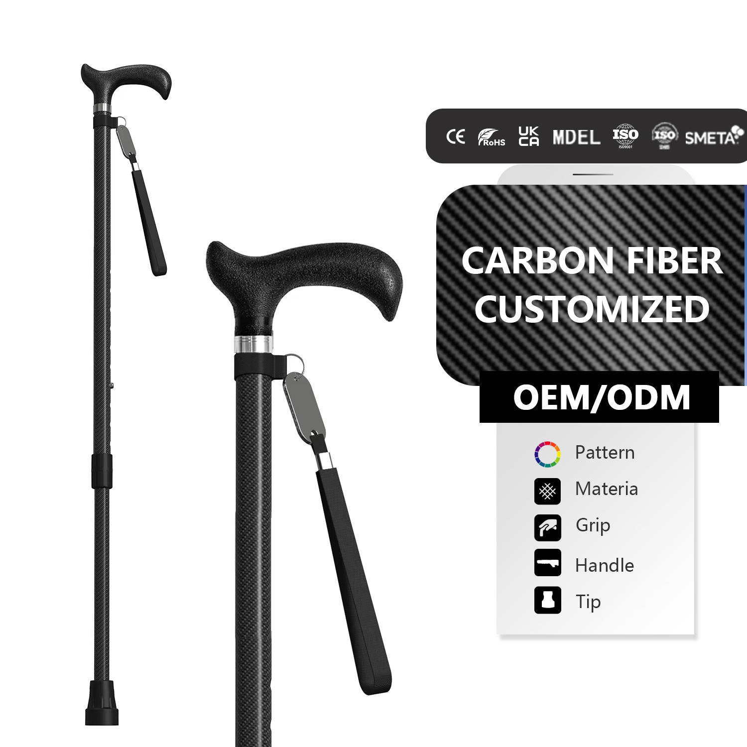 Medical Rehabilitation Adult OutdoorWalking Stick Foldable Four Legs 200lb Bearing Load Self Stand Forearm Carbon Fiber Crutch1
