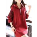Loose pullover dress with hooded embroidery