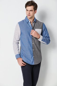 fashion cotton printed contrast long sleeve mens shirts