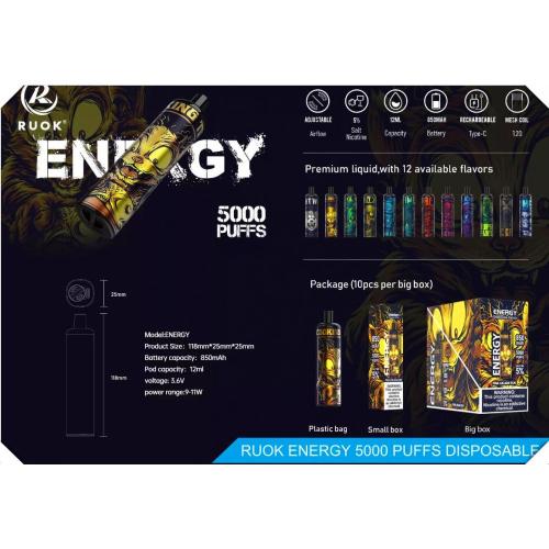 Ruok Energy 5000 퍼프 키트 포드 포드 일회용 퍼프