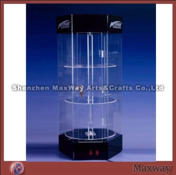 Popular Hexagonal 3-tiers Clear Turning Acrylic Watch Display Stand with Locking Case