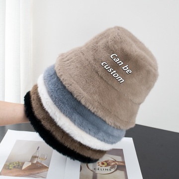 Custom Logo Winter Unisex Fuzzy Fluffy Fisherman Hat with Faux Fur Bucket Hat