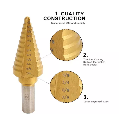 Bits de broca escalonada de venda a quente definição OEM 6PCS HSS Bit de broca de etapa revestida de titânio HSS Conjunto para metal