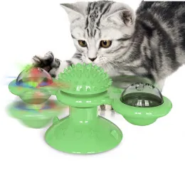 Wholesale TPR Windmill Spinning Cat Toy Suction Cup with Led Ball and Catnip Food Ball