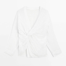 Women's French elegant minimalist long sleeved deep V-neck shirt