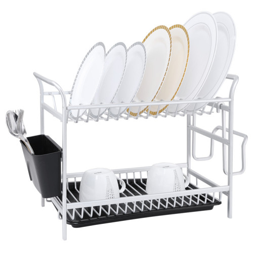 2 Tier Aluminum Dish Rack Alunimum dish drying rack for Kitchen Counter Supplier