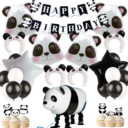 Walking Mylar Panda Balloon Panda Headband Foil Balloons for Panda Bear Birthday Party Decorations