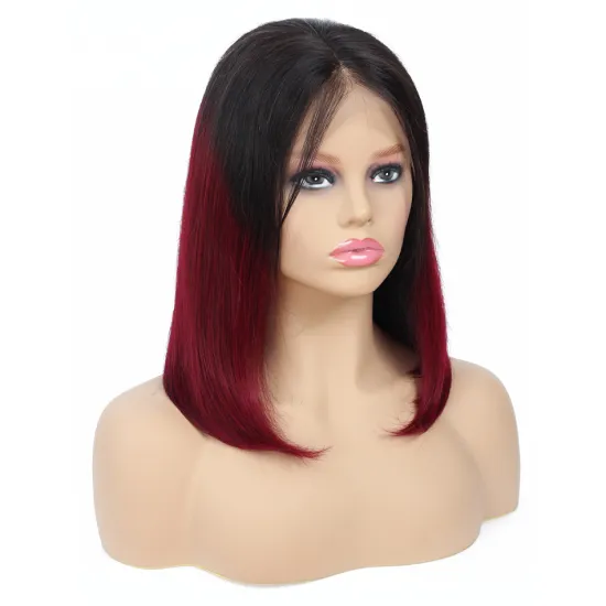 Shmily Wholesale Colorful Bob Wig 1b/99j Short Bob Cut Brazilian Human Hair Lace Front Wigs for Black Women Full and Thick Ends