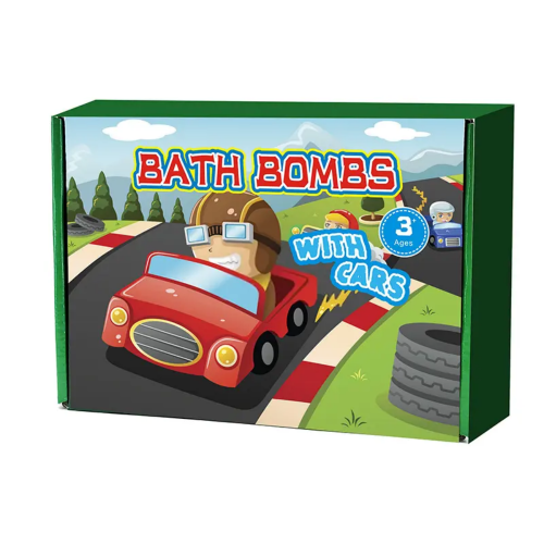 kids surprise car toys inside organic bath bombs