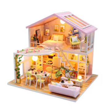Wooden Mini Room Craft Kit with LED Light for DIY Doll House
