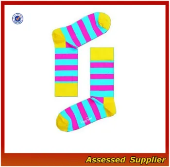 Unisex Happy Blend Striped Combed Custom Socks, Men Fashion Happy Colorful Socks, Happy Crew Socks--ZP01178