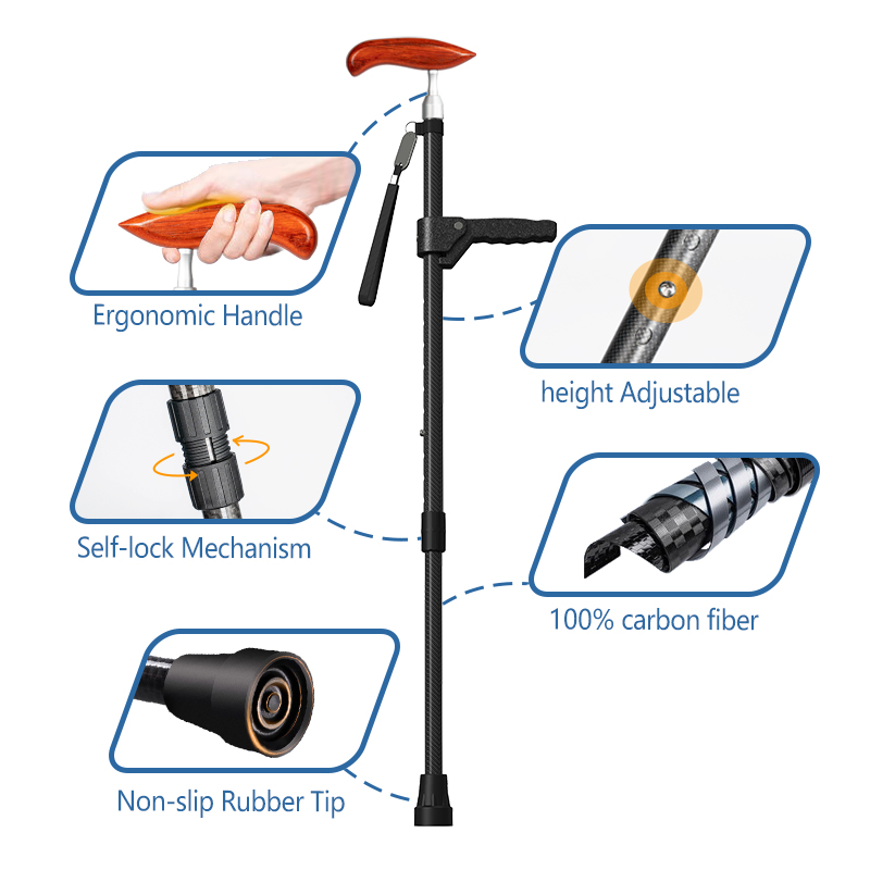 Best Luxury Carbon Fiber Walking Stick for Elderly Easily Adjustable Enhanced Stability Wooden Handle 200LB Load-Bearing Cane3