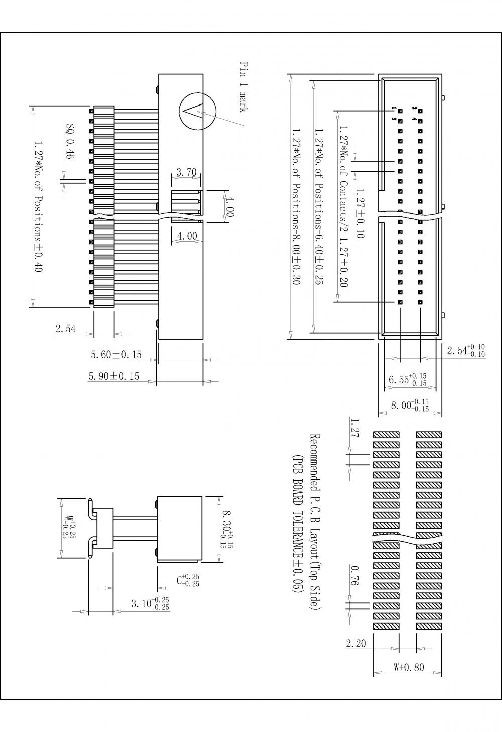 1,27*2,54 mm Box Header Surface-Mount (SMT) Vertikal H = 5,90 Lägg till bostäder