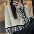 Collage jacquard half turtleneck sweater