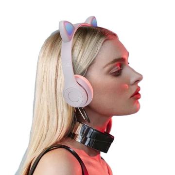 2024 Pink LED Cat Ear Wireless Headphones - Gaming Headset for Kids