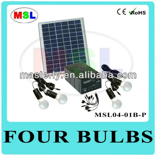 Solar home light with 4 bulbs and USB phone charger