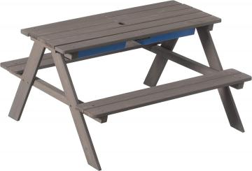 Gris gris jouent à une table de pique-nique avec un haut amovible