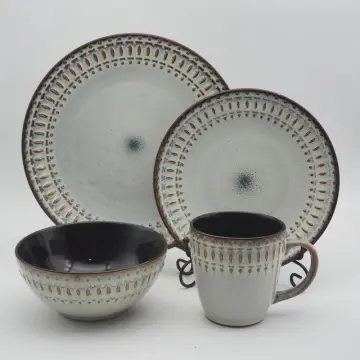 16 pcs stoneware set,stoneware dinnerware, brown stoneware dinnerware sets