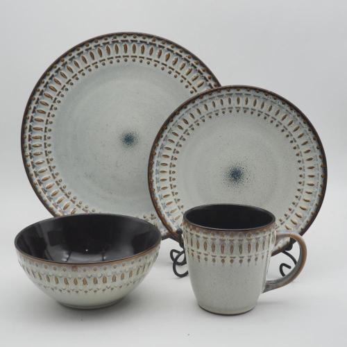 Set de gres de 16 PC, vajilla de gres, sets de stoneware marrón