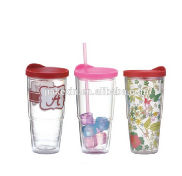 Insulated double wall plastic tumbler with ice cube and lids