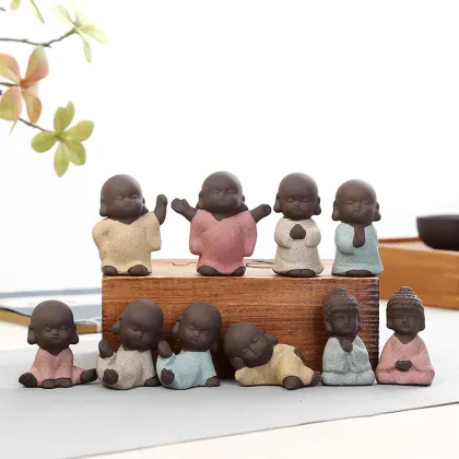 Zisha Clay Tea Pets - Traditional Chinese Zodiac Dragon and Monk Statues for Gongfu Tea Set