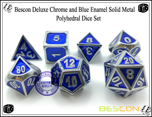 Bescon Deluxe Chrome and Blue Enamel Solid Metal Polyhedral Role Playing RPG Game Dice Set (7 Die in Pack)-5