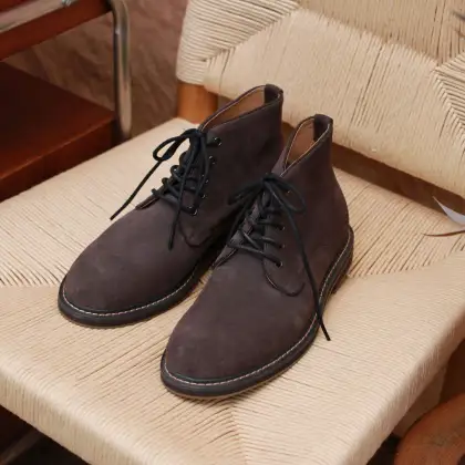 Kemayanni Handmade Leather Knight Boots - Retro Brown Suede Lace Up High Top Men's and Women's Boots