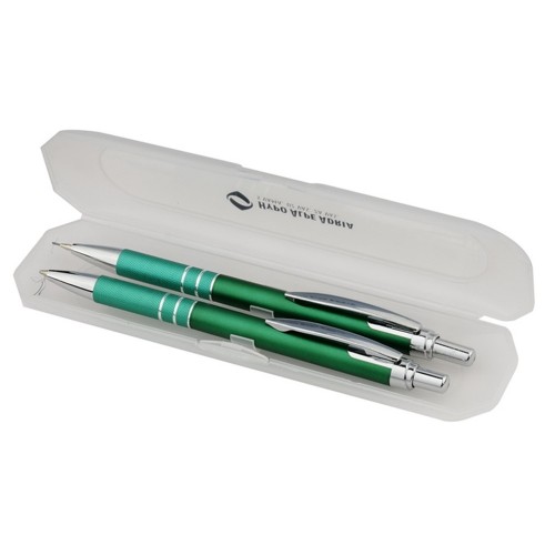 Promotionele plastic balpen SET met plastic doos