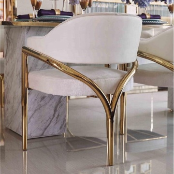 Modern Gold Stainless Steel Leg Dining Chair with Veet Upholstered Armchair
