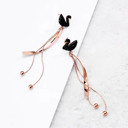 Long Swarovski Crystal Swan Bridal Earrings