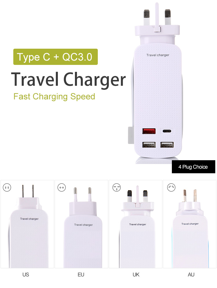 Travel Charger Adapter With US/EU/UK/AU Plug