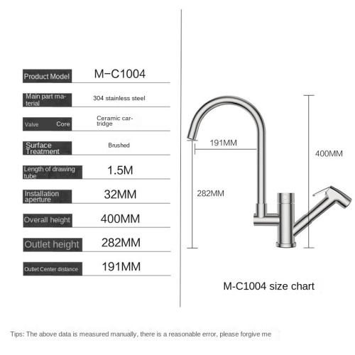 304-stainless steel Dual Handle Pull out Kitchen Faucets