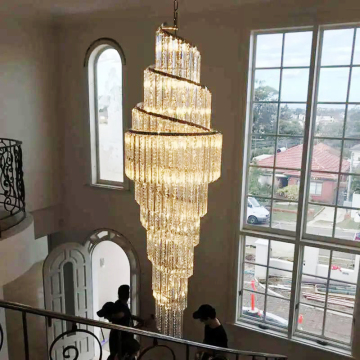 Modern Minimalist Luxury Crystal Chandelier for Large Staircase in a Rotating Villa
