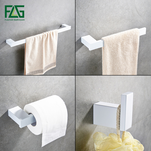 FLG Bathroom Accessories Set Wall Mount Bath Hardware Sets High Quality Towel Bar Black and White Accessories 4pcs set G120-4W