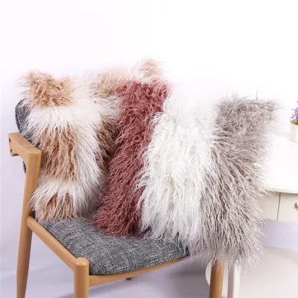 Custom Color Faux Fur Pillow Covers White Mongolian Faux Fur Pillow