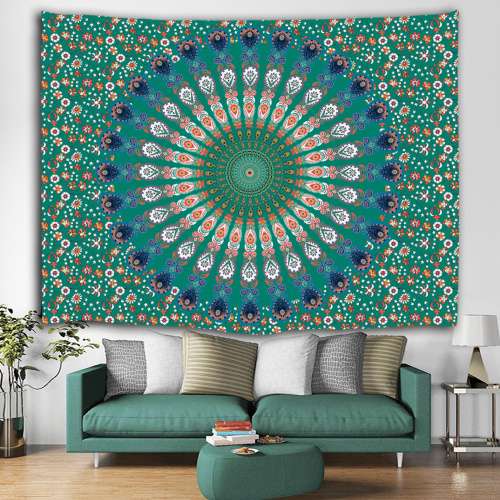 Bohemian Tapestry Mandala Wall Hanging Indian Style Boho Psychedelic Tapestry for Livingroom Bedroom Home Dorm Decor Dark Green