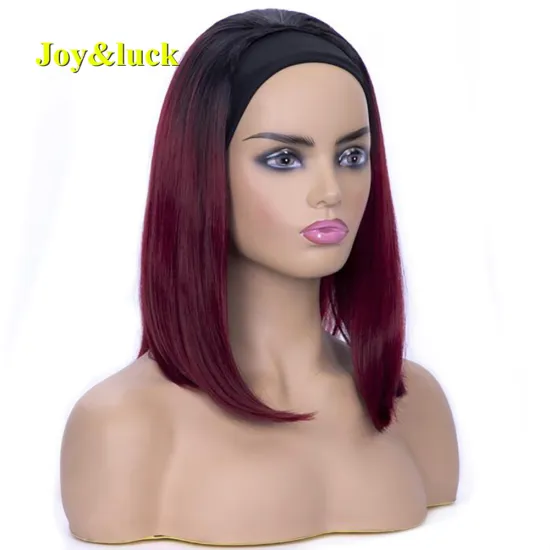 Wholesale Hairband Black Ombre Burgundy Natural Ladies Hair Short Bob Wig Headband Wig for Black Women Synthetic Hair Wigs