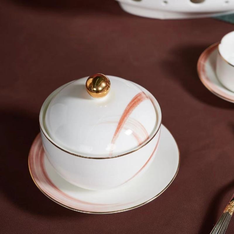 Elegant Pink and Gold Asian Ceramic Dinner Plate