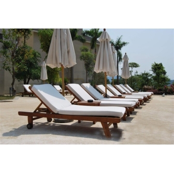 Outdoor Sunlounger, Wooden Sunbed with Umbrella, Outdoor Chaise Longue