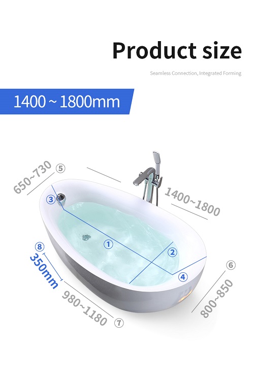 1.6m bathtub egg shaped bath overflow free standing white acrylic modern bathtubs