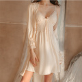 Womens Satin Nightgown with Solid Lace Silk Like